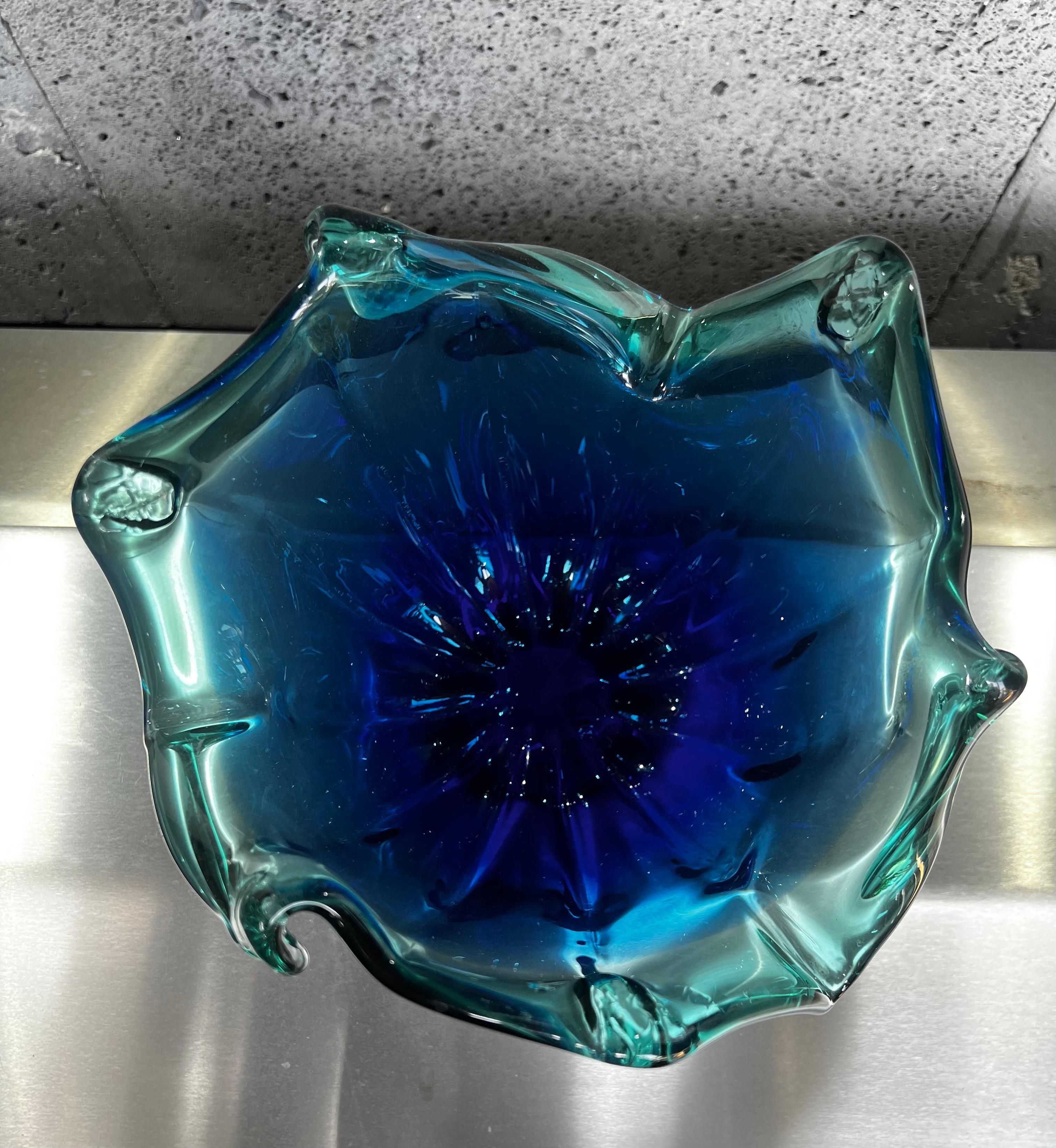 Contemporary Murano White Cristal Blue and Green Bowl