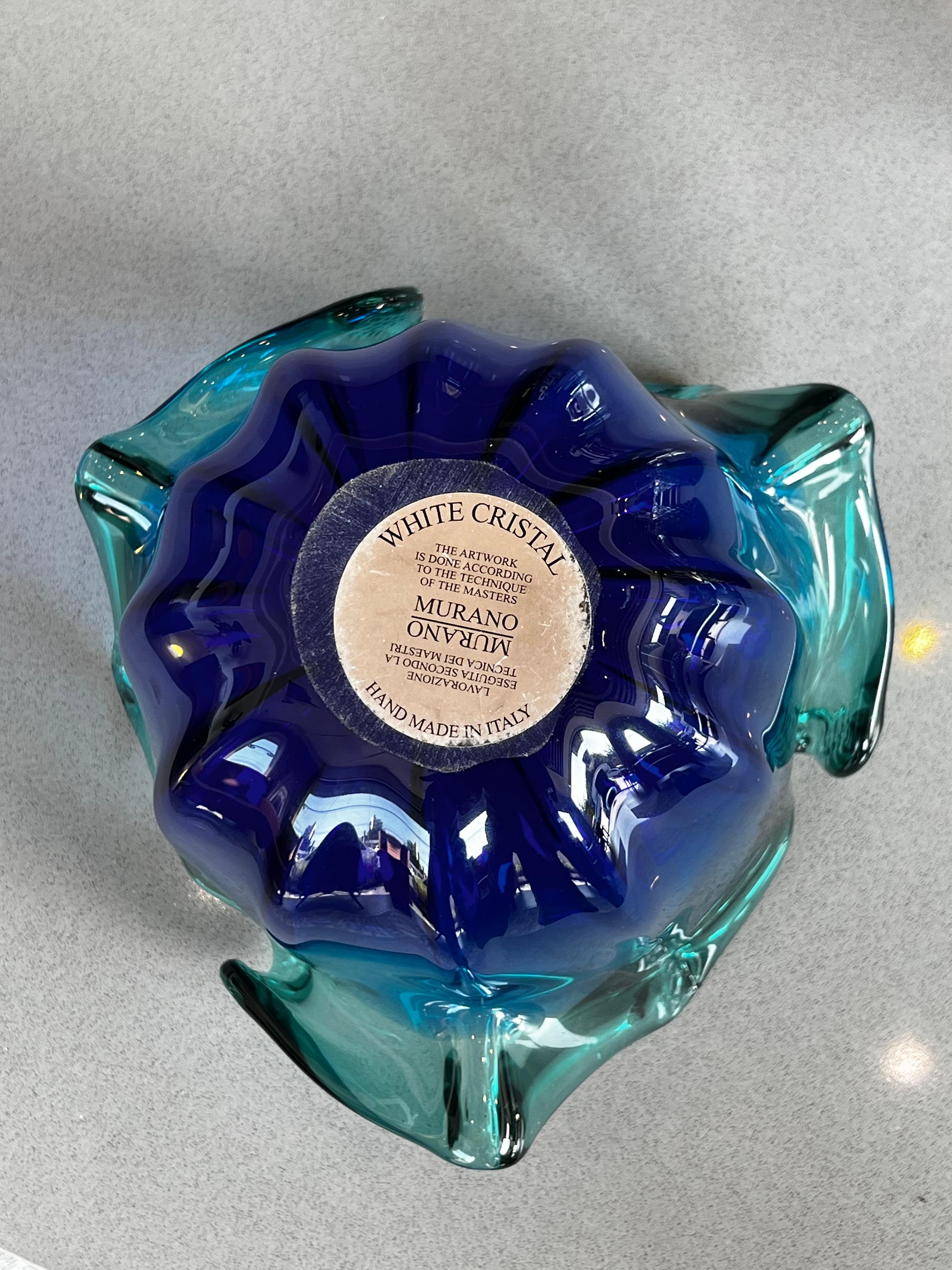 Murano Glass Murano White Cristal Blue and Green Bowl