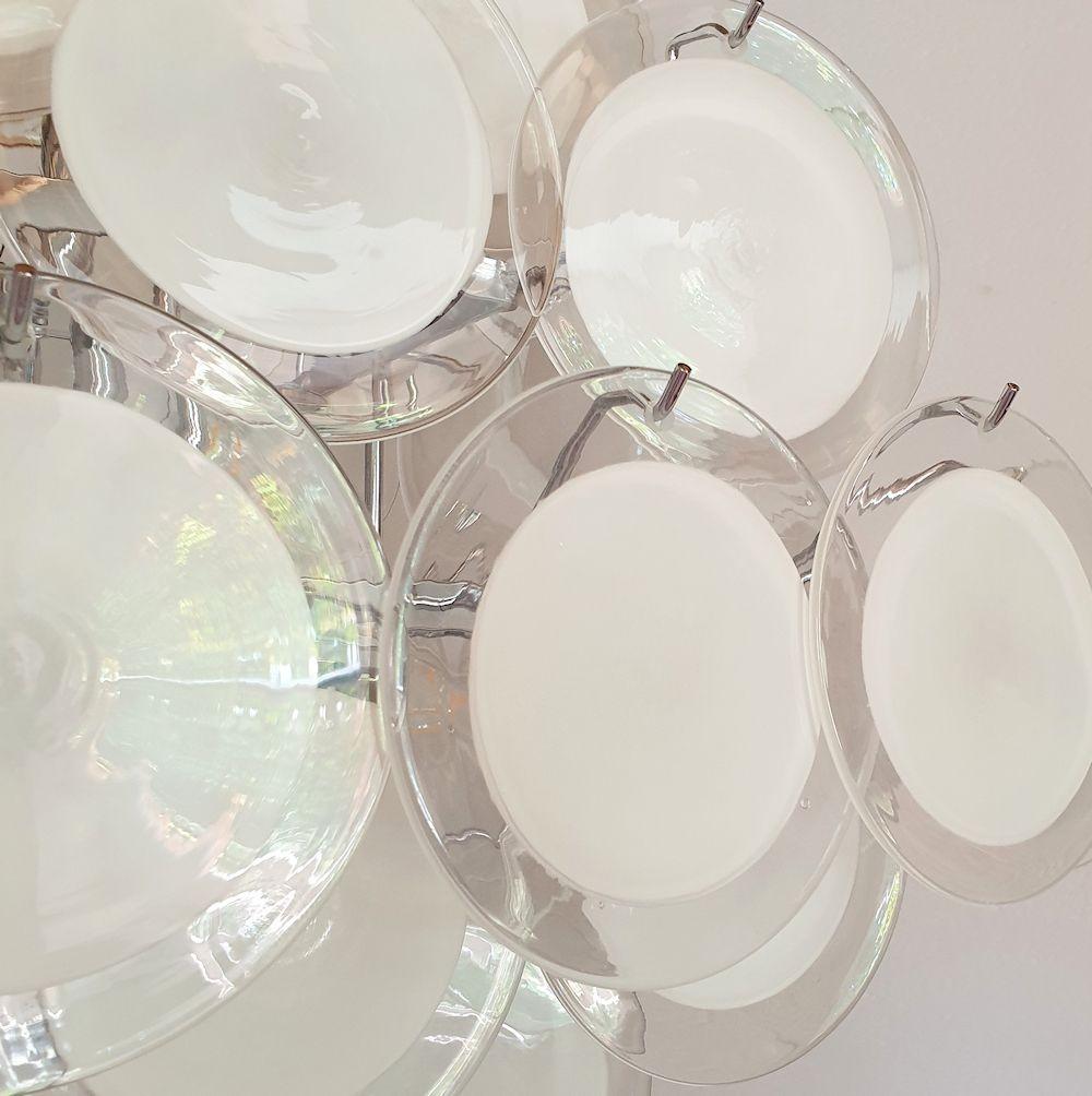 Murano White Disc Chandelier, Vistosi For Sale 3