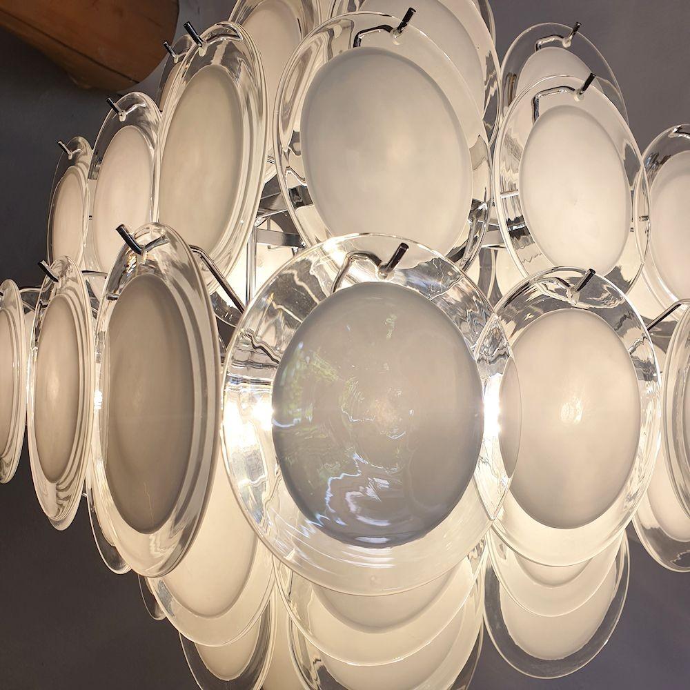 Murano White Disc Chandelier, Vistosi For Sale 4