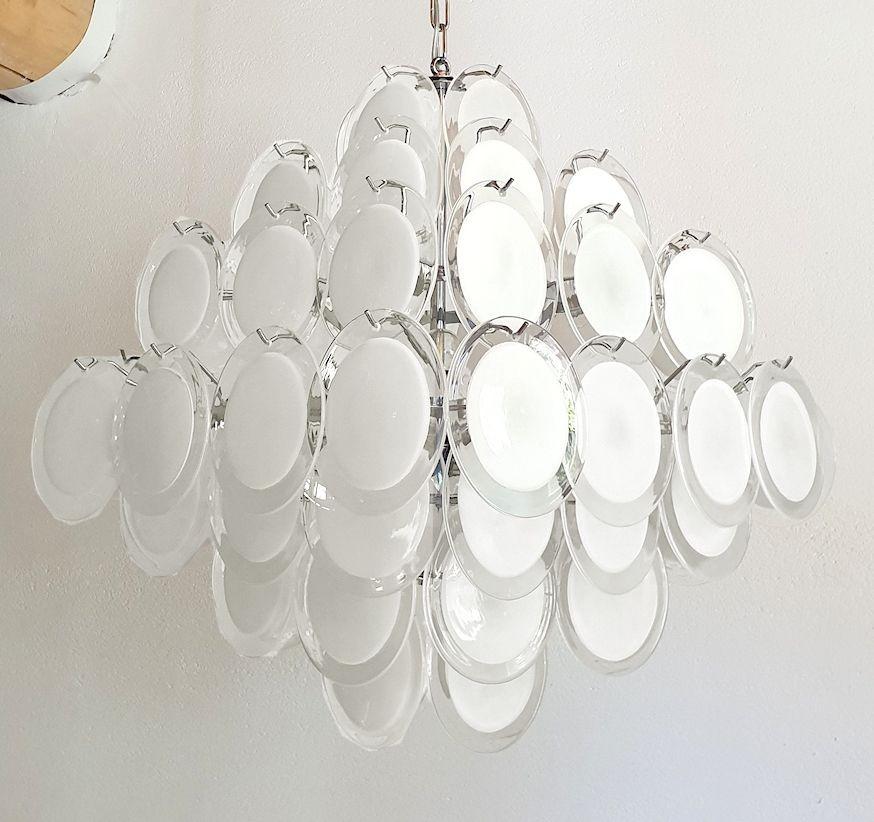 Mid-Century Modern Murano White Disc Chandelier, Vistosi For Sale