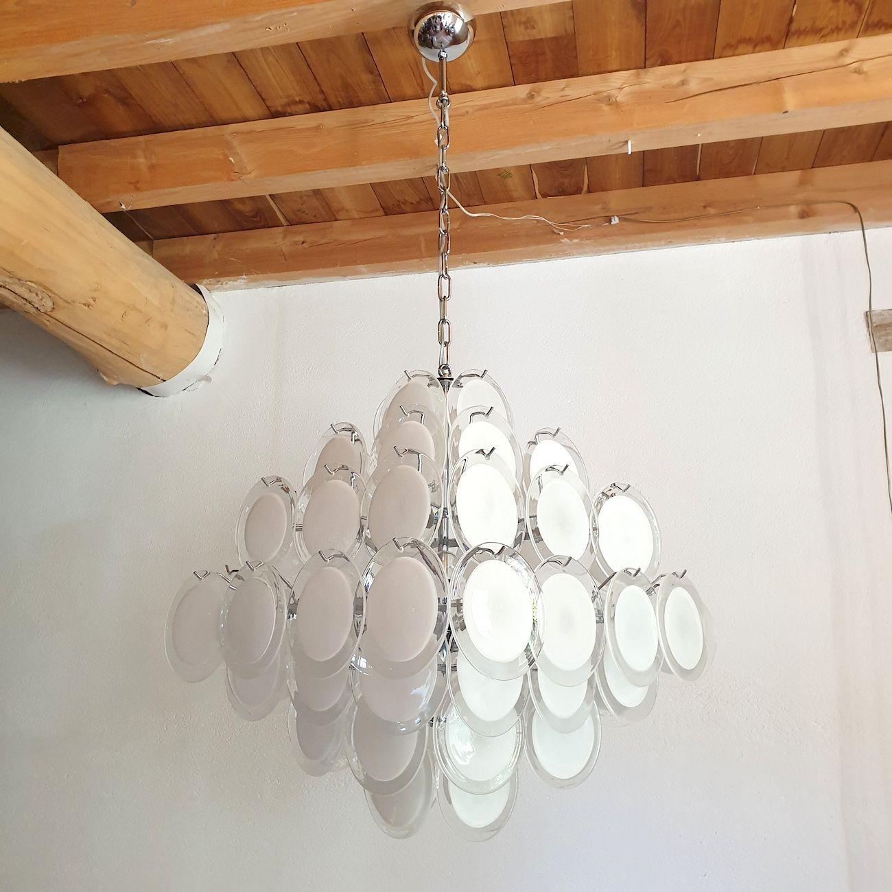 Italian Murano White Disc Chandelier, Vistosi For Sale