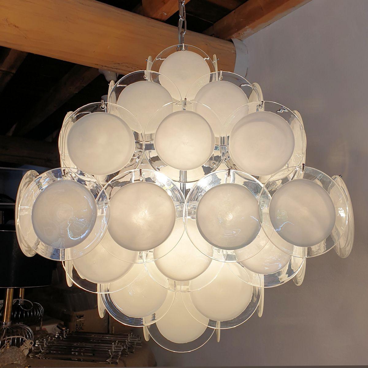 Murano Glass Murano White Disc Chandelier, Vistosi For Sale