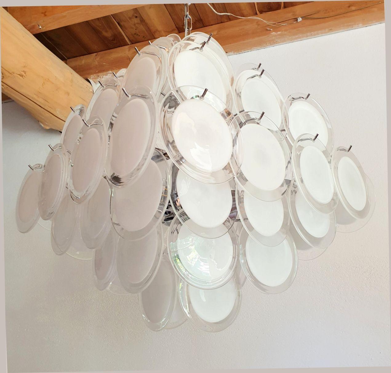 Murano White Disc Chandelier, Vistosi For Sale 1