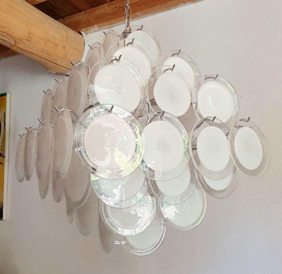 Murano White Disc Chandelier, Vistosi For Sale 2