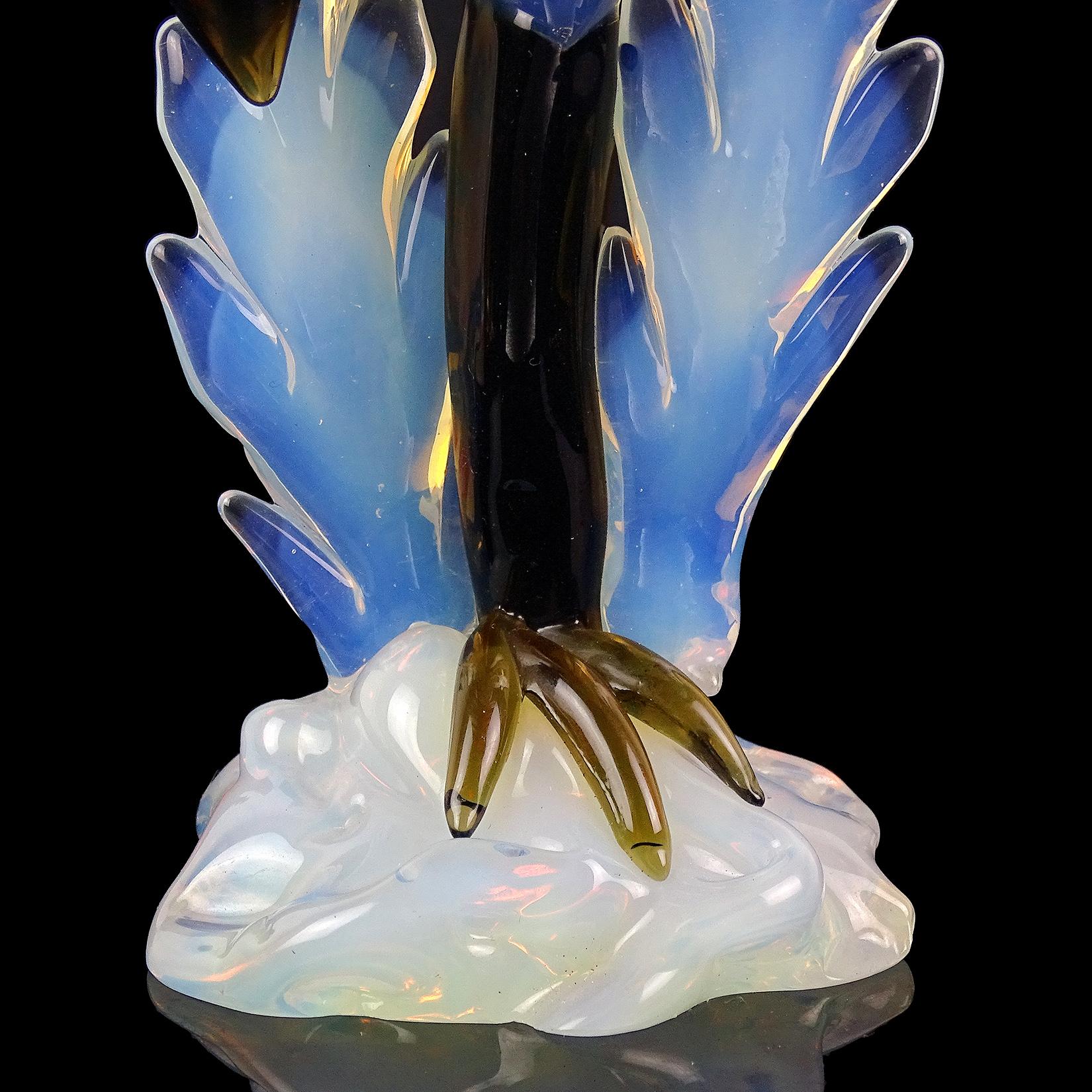 Seguso Vetri d'Arte Murano White Opal Olive Italian Art Glass Crane Sculpture 4
