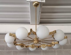 Murano Round White Glass and Brass Chandelier and Pendant, 2020