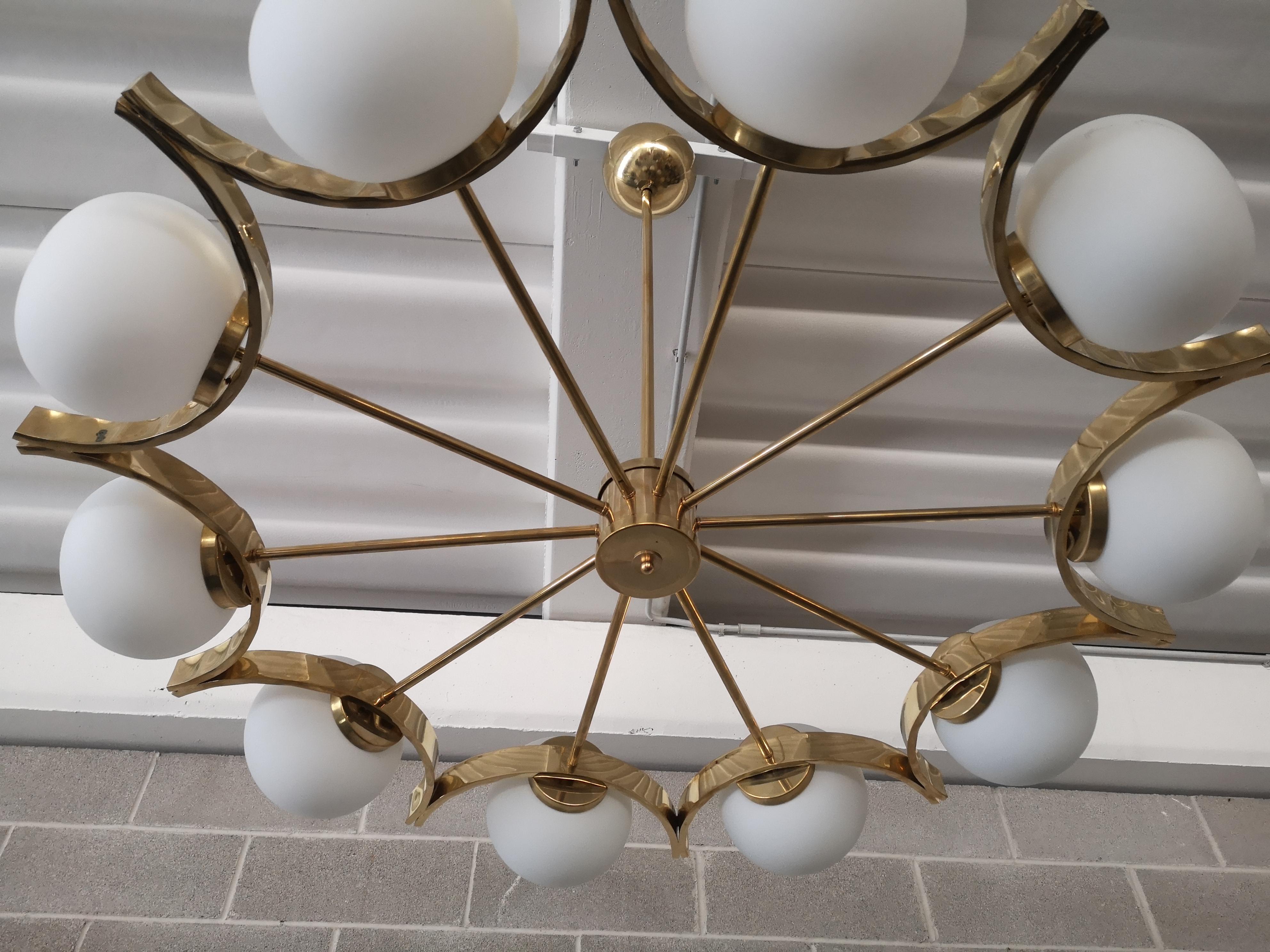 Contemporary Murano White Glass and Brass Chandelier, 2000 For Sale