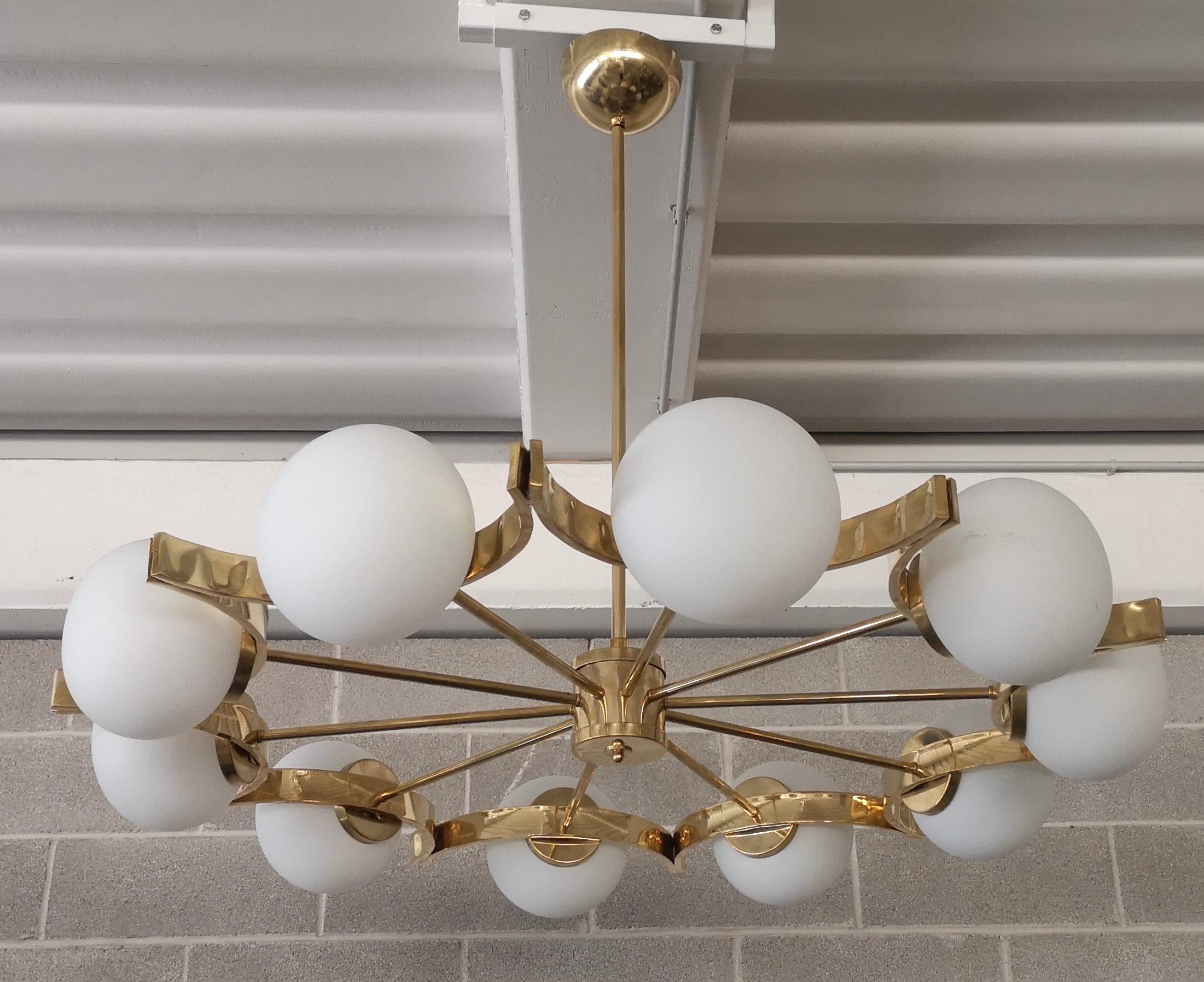 Murano Glass Murano White Glass and Brass Chandelier, 2000 For Sale