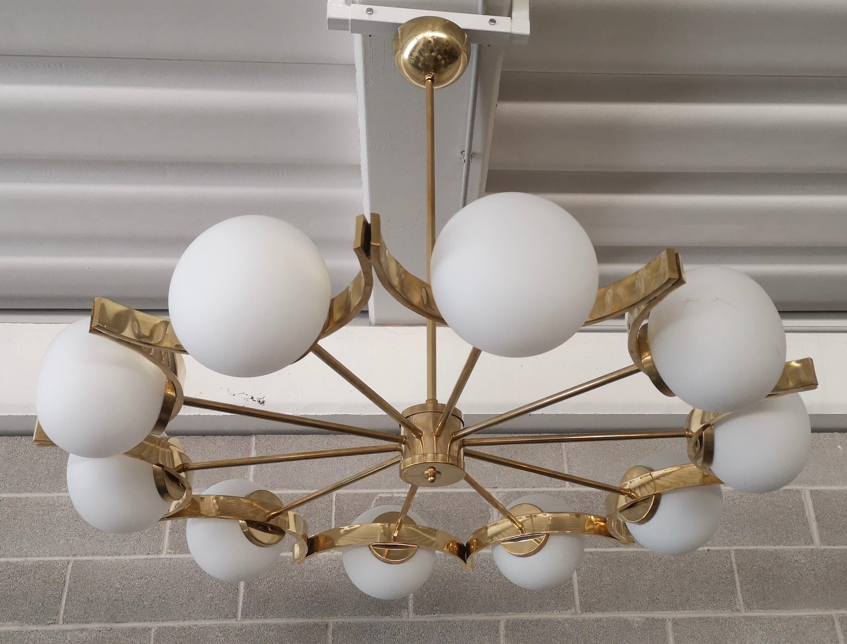 Murano White Glass and Brass Chandelier, 2000 For Sale 2