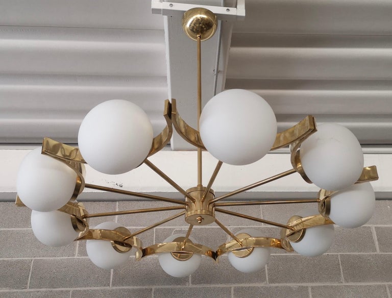 Murano White Glass and Brass Chandelier, 2000 For Sale at 1stDibs