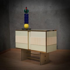 Murano White Glass and Brass Credenza Buffet Sideboard, 2000