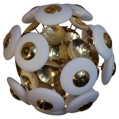 Murano Sputnik White Glass and Brass Round Chandelier and Pendant, 2000