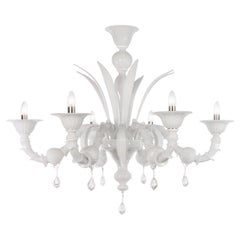 Murano White glass chandelier 6 lights, Vintage Made in Italy in stock