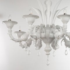 Murano White glass chandelier 8 lights, Vintage Made in Italy in stock