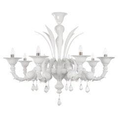 Murano White glass chandelier 8 lights, Vintage Made in Italy in stock