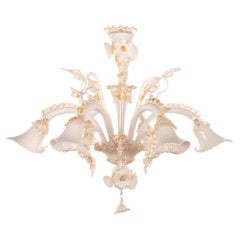 Murano White Gold Art Glass Chandelier 6 lumières, Vintage Made in Italy in Stock