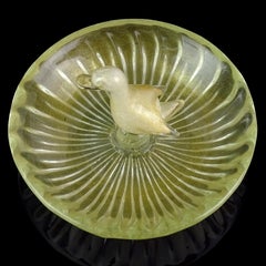 Murano White Gold Flecks Italian Art Glass Decorative Duck Jewelry Ring Bowl