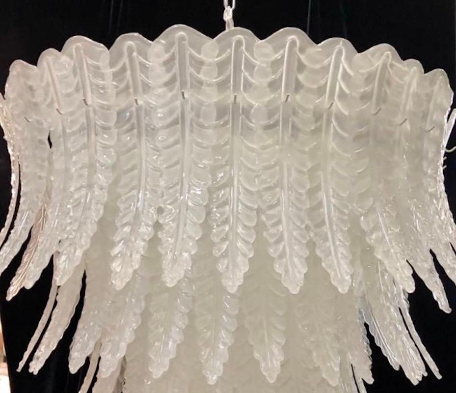 Italian Murano Round White Ice Glass Mid-Century Chandelier and Pendant, 2020 For Sale