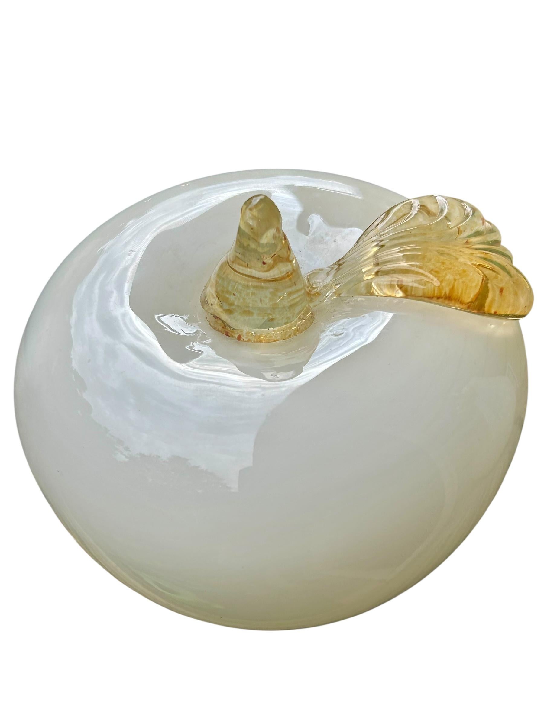 20th Century Murano White Italian Art Glass Pear and Apple Fruit Sculptures For Sale
