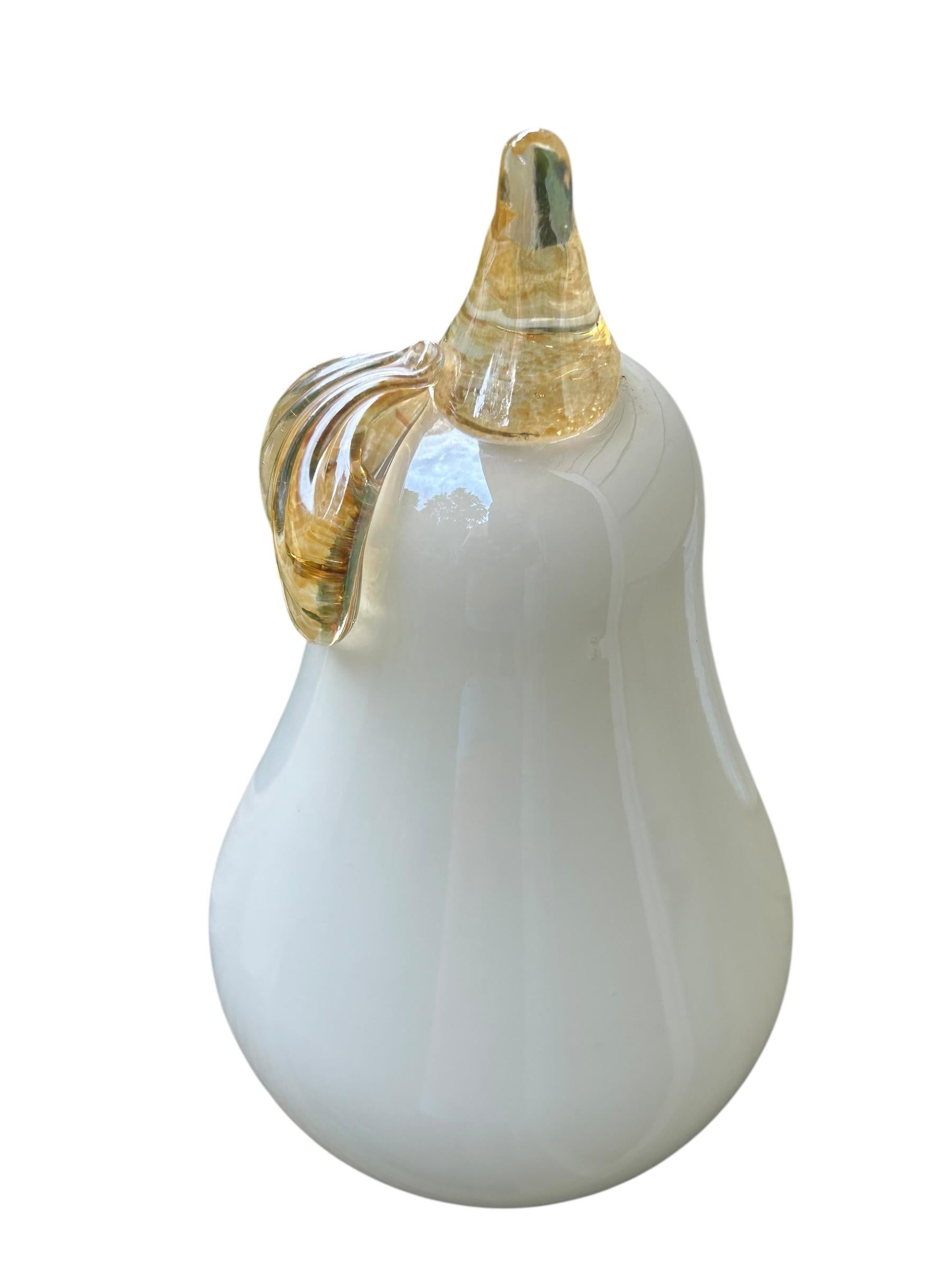Murano Glass Murano White Italian Art Glass Pear and Apple Fruit Sculptures For Sale