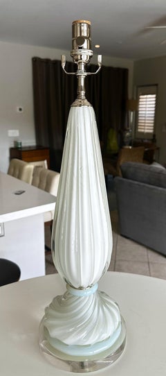 Murano White Opalescence Ribbed Glass Table Lamp