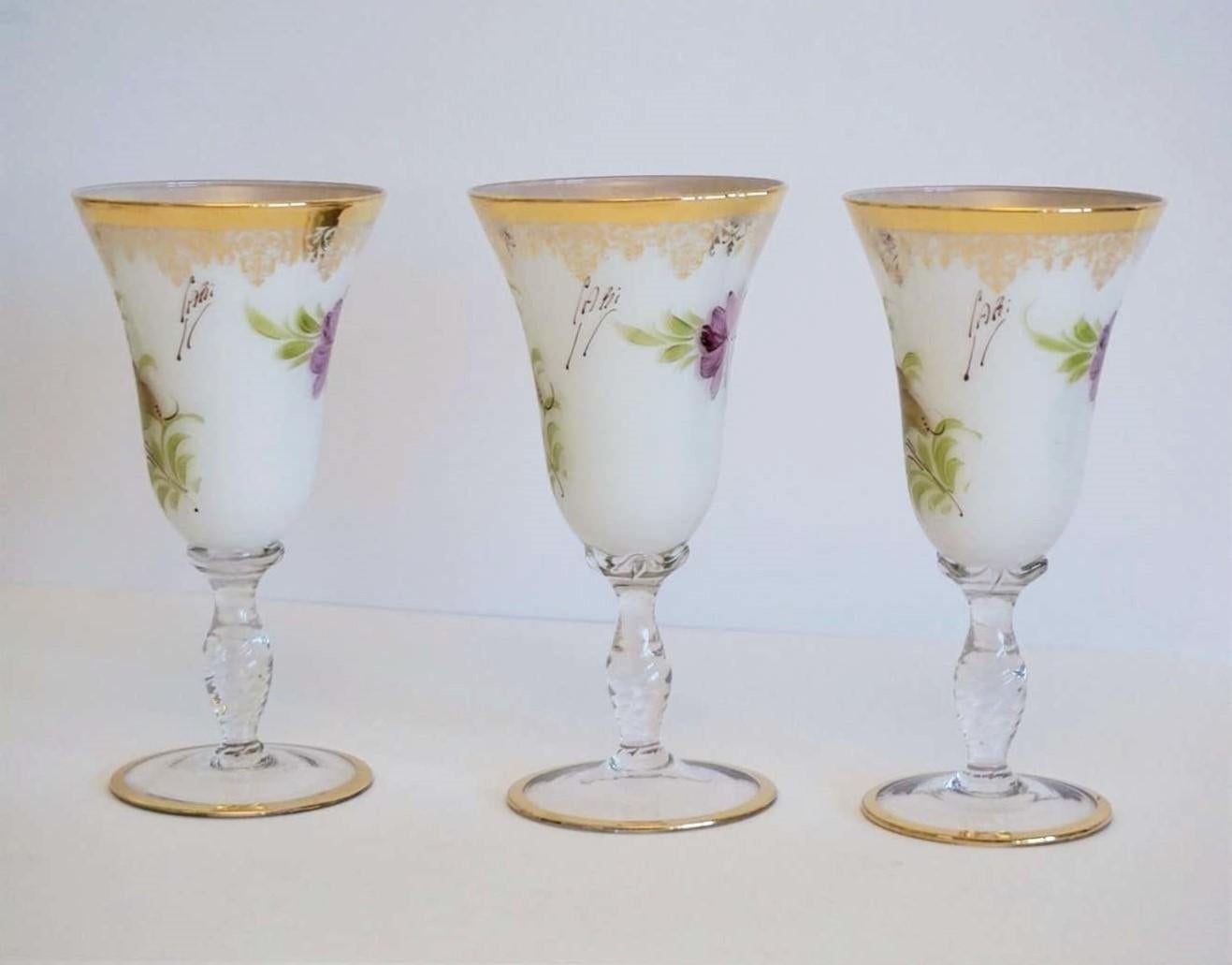 Murano Glass Murano White Opaline Crystal Glass Carafe and Glasses Set, Italy 1960s