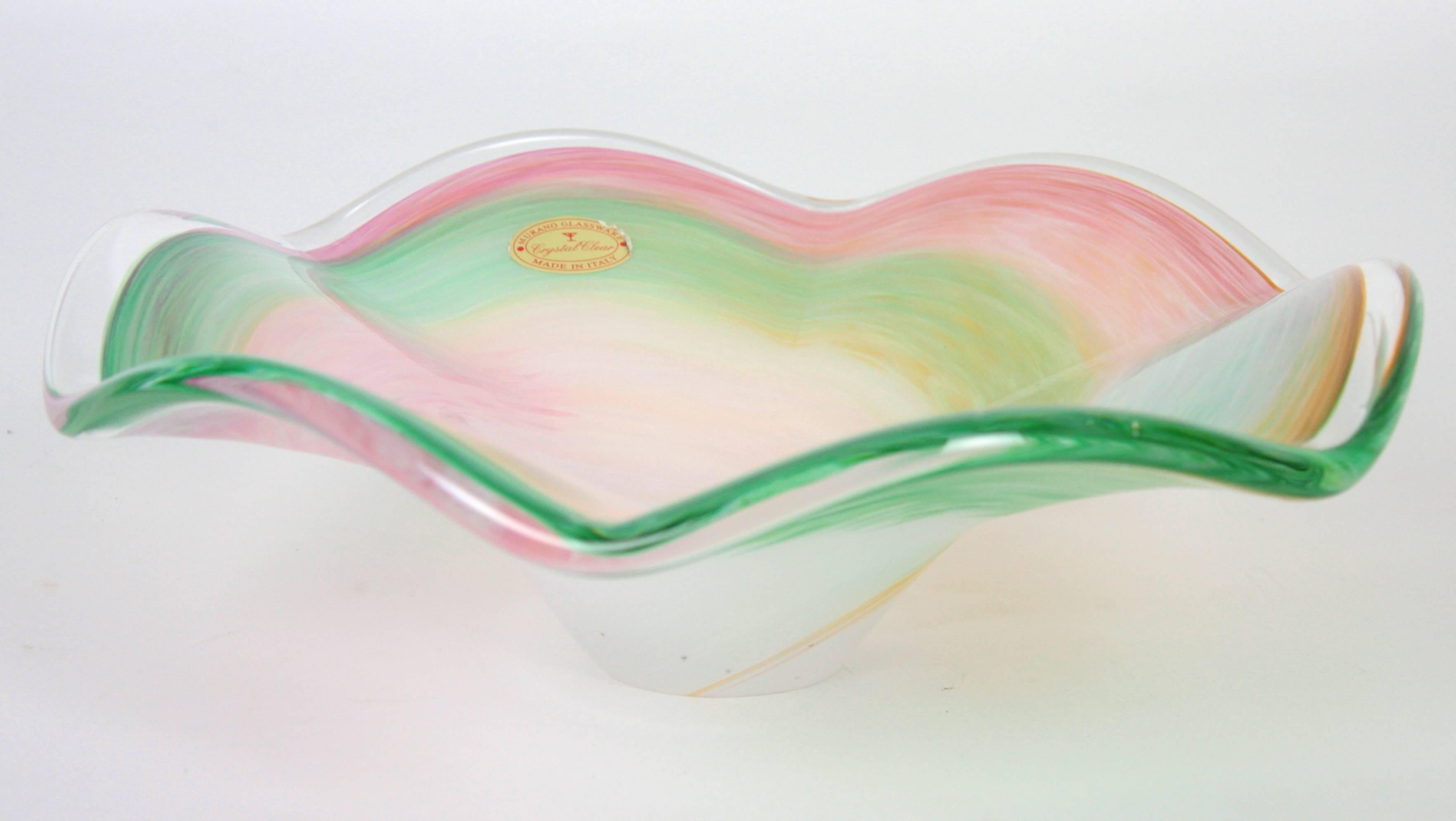 Mid-Century Modern Murano White Multi Color Swirl Art Glass Centerpiece Bowl For Sale