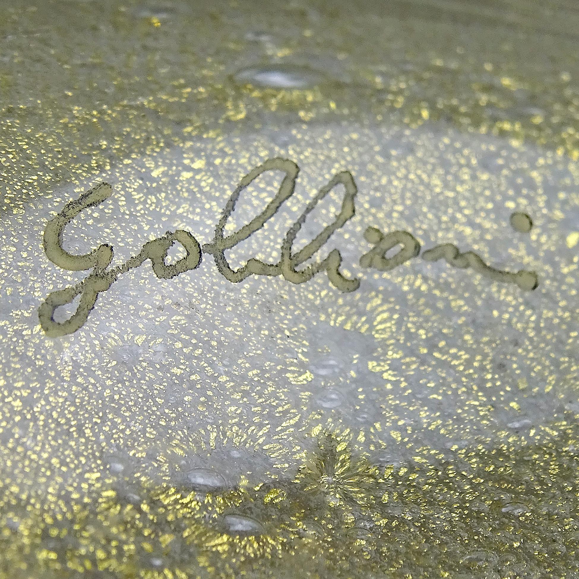 Italienische Entenskulptur aus Murano-Kunstglas in Weiß mit weißen Pulegoso-Blasenblasen und Blattgold im Angebot 1