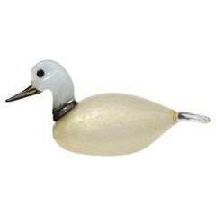 Italienische Entenskulptur aus Murano-Kunstglas in Weiß mit weißen Pulegoso-Blasenblasen und Blattgold