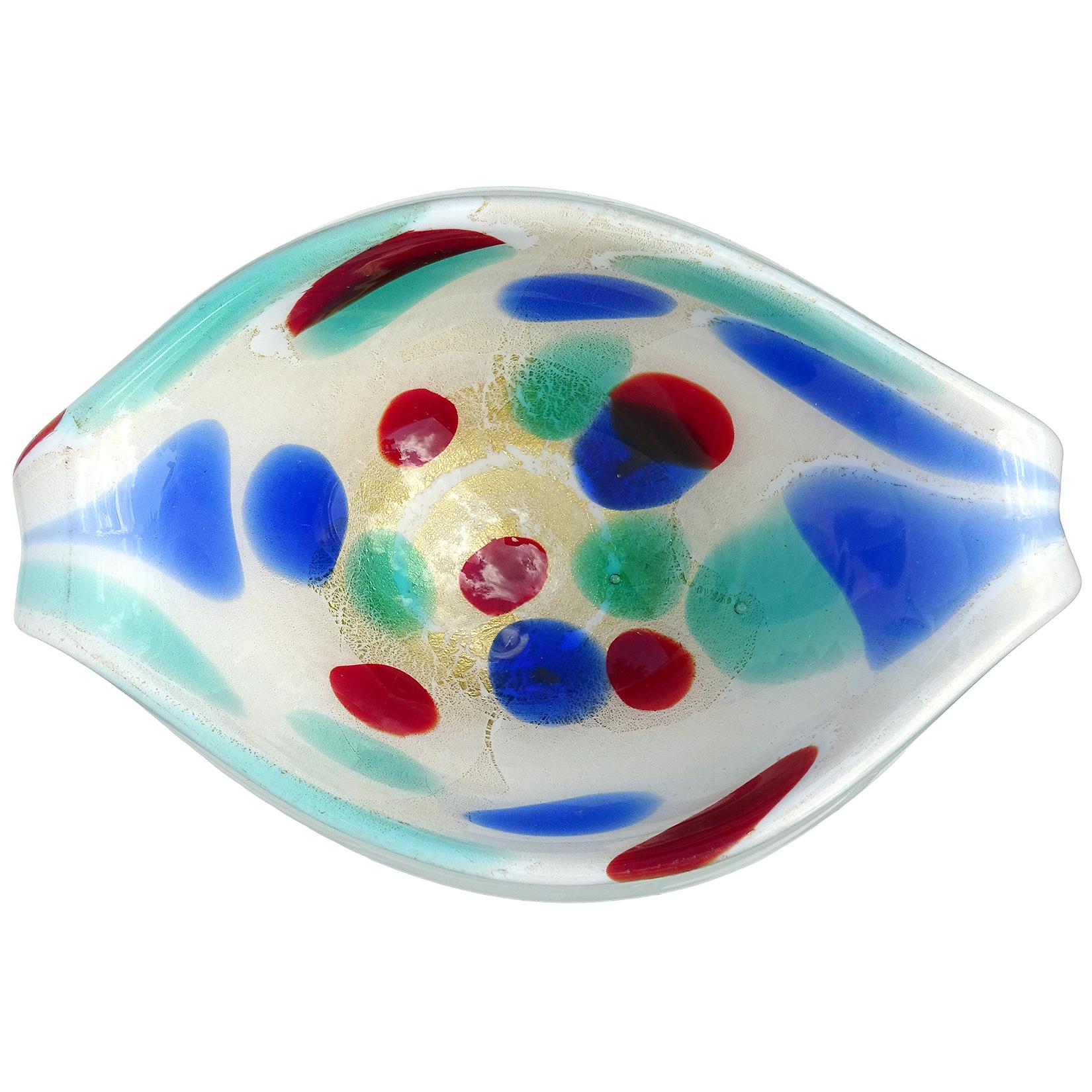 Schalen aus italienischem Murano-Kunstglas mit Schnörkeln und weißen Regenbogenflecken und Goldflecken im Zustand „Gut“ im Angebot in Kissimmee, FL