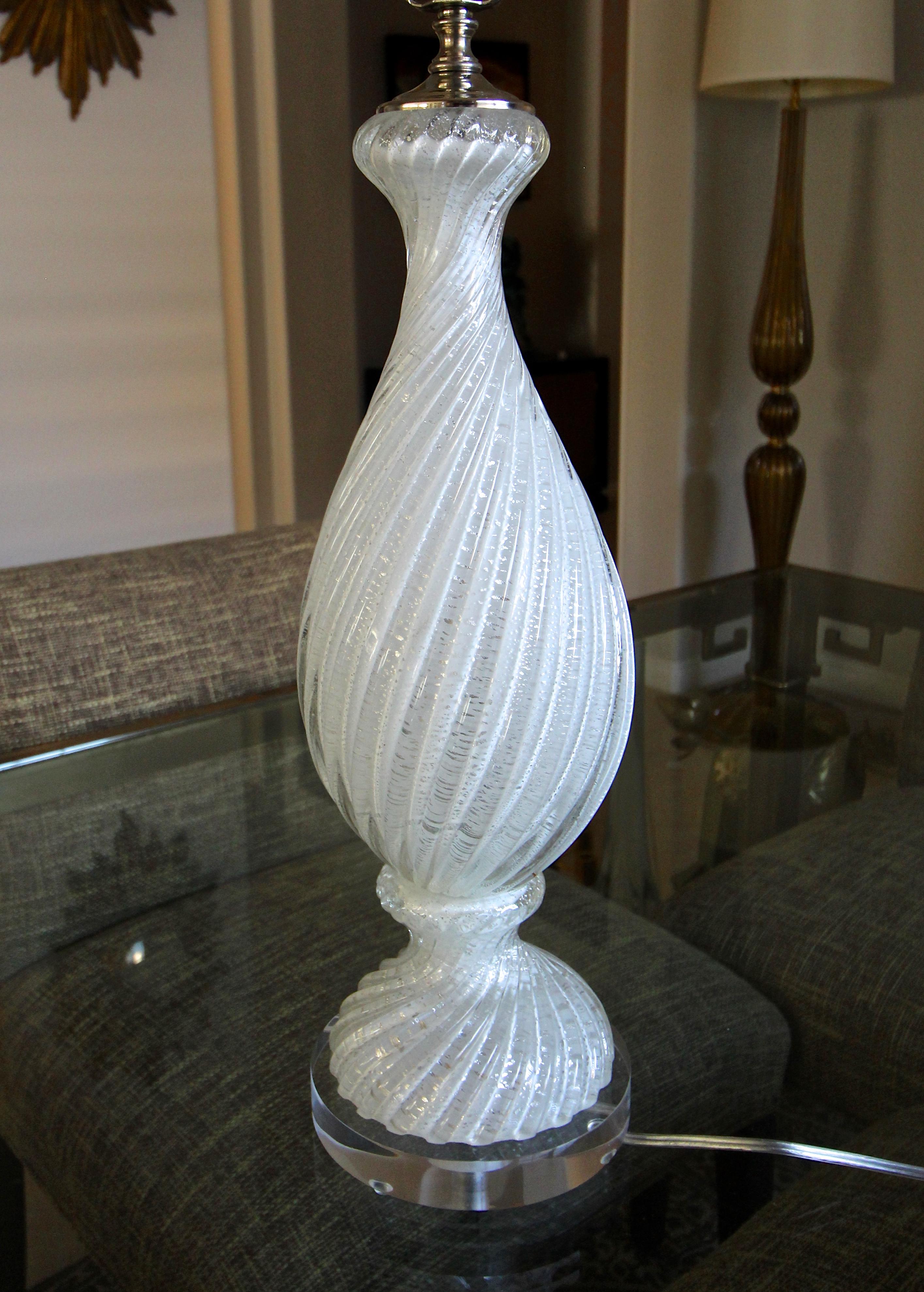 Murano White and Silver Inclusions Twisted Glass Table Lamp 4