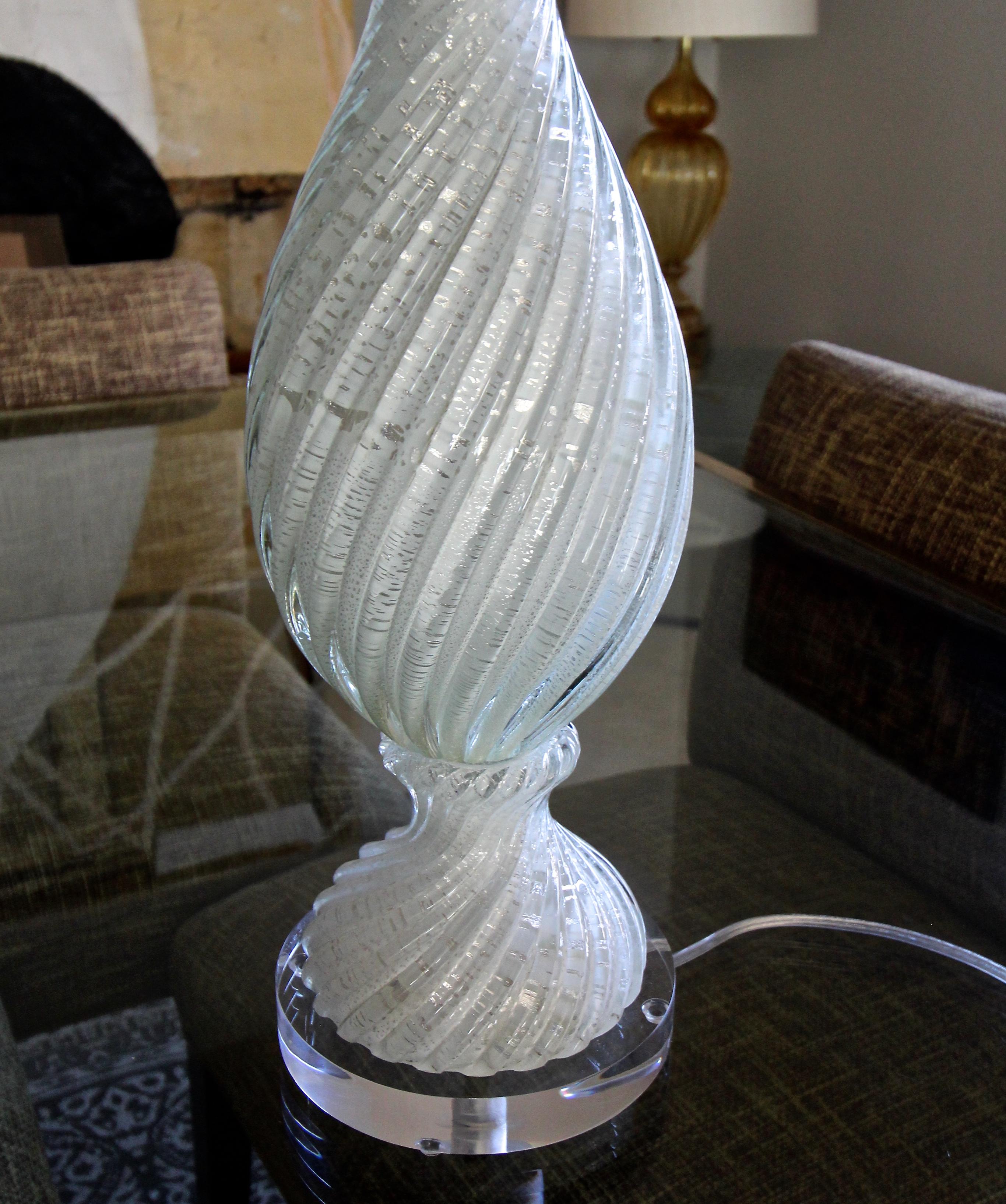 Murano White and Silver Inclusions Twisted Glass Table Lamp 4