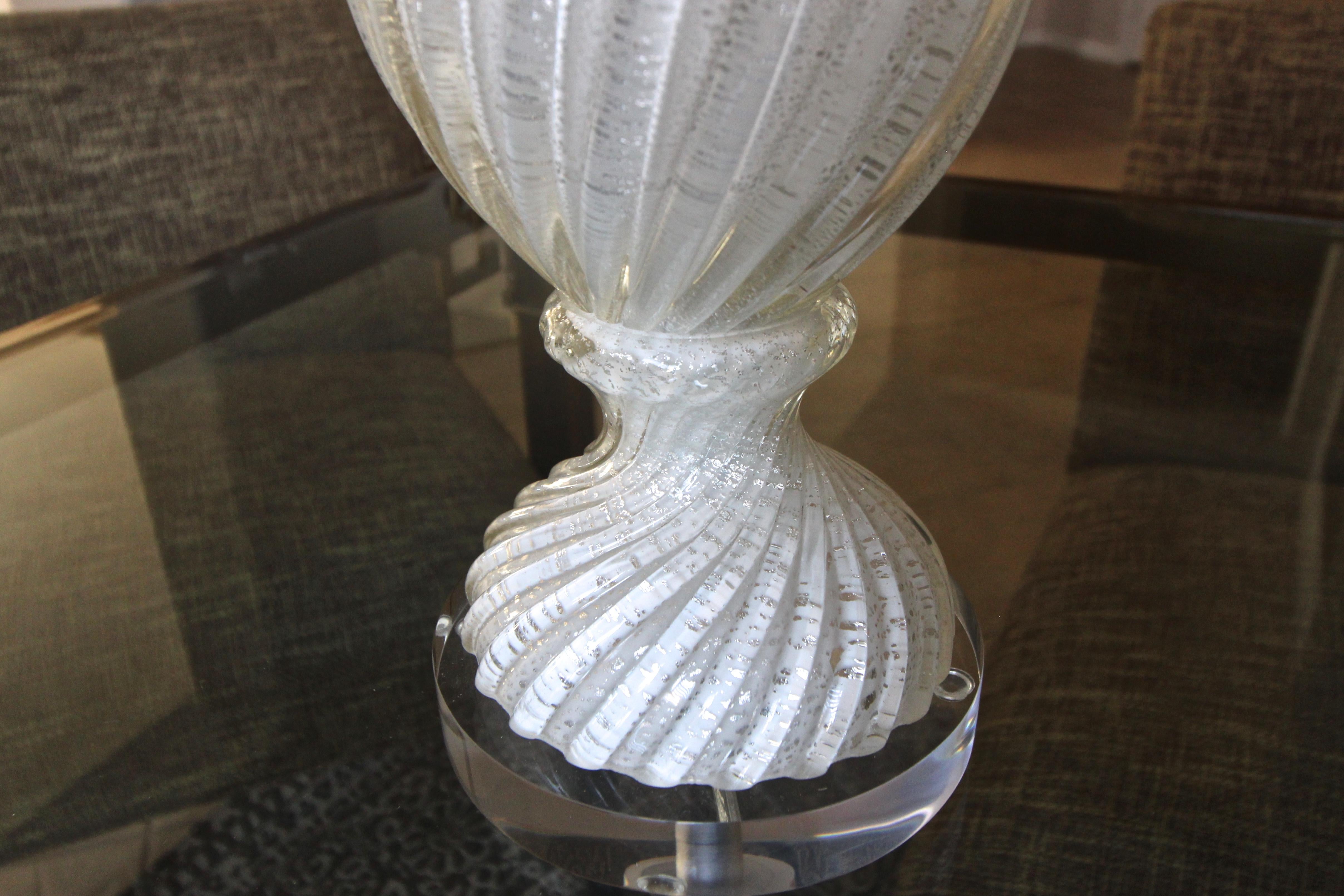 Murano White and Silver Inclusions Twisted Glass Table Lamp 2