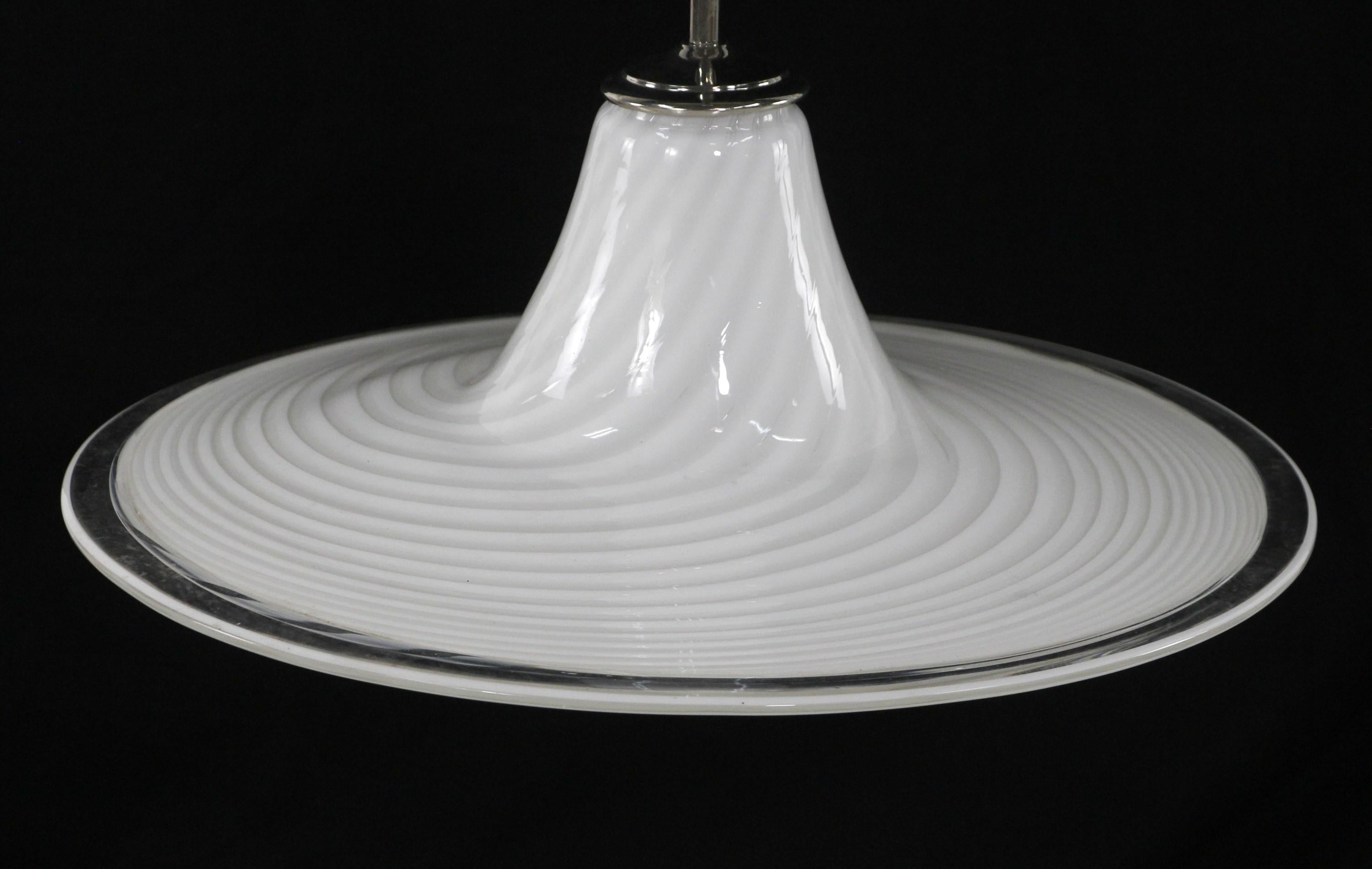 Murano White Swirled Hand Formed Glass Pendant Light from Italy In Good Condition In New York, NY