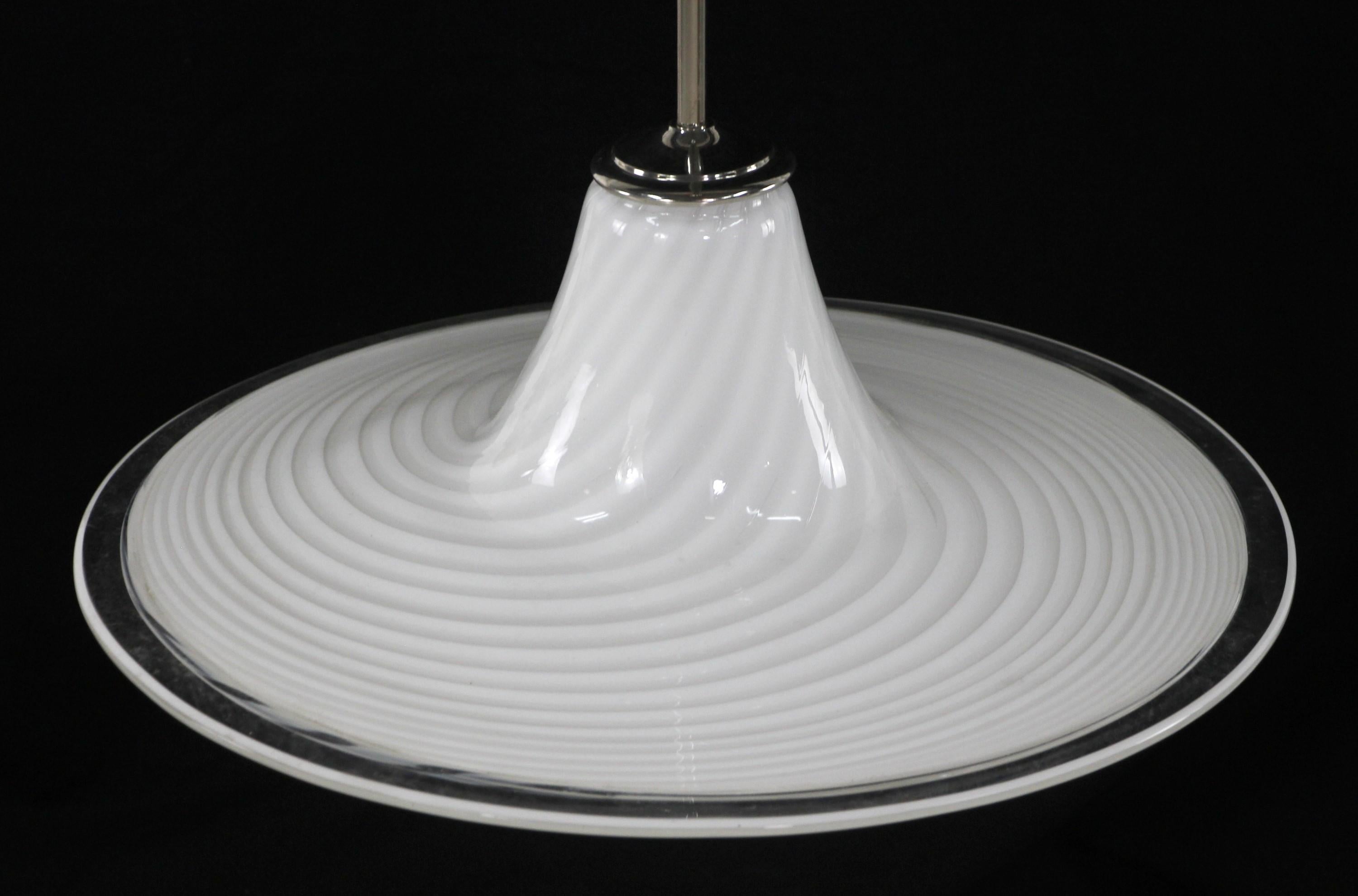 20th Century Murano White Swirled Hand Formed Glass Pendant Light from Italy