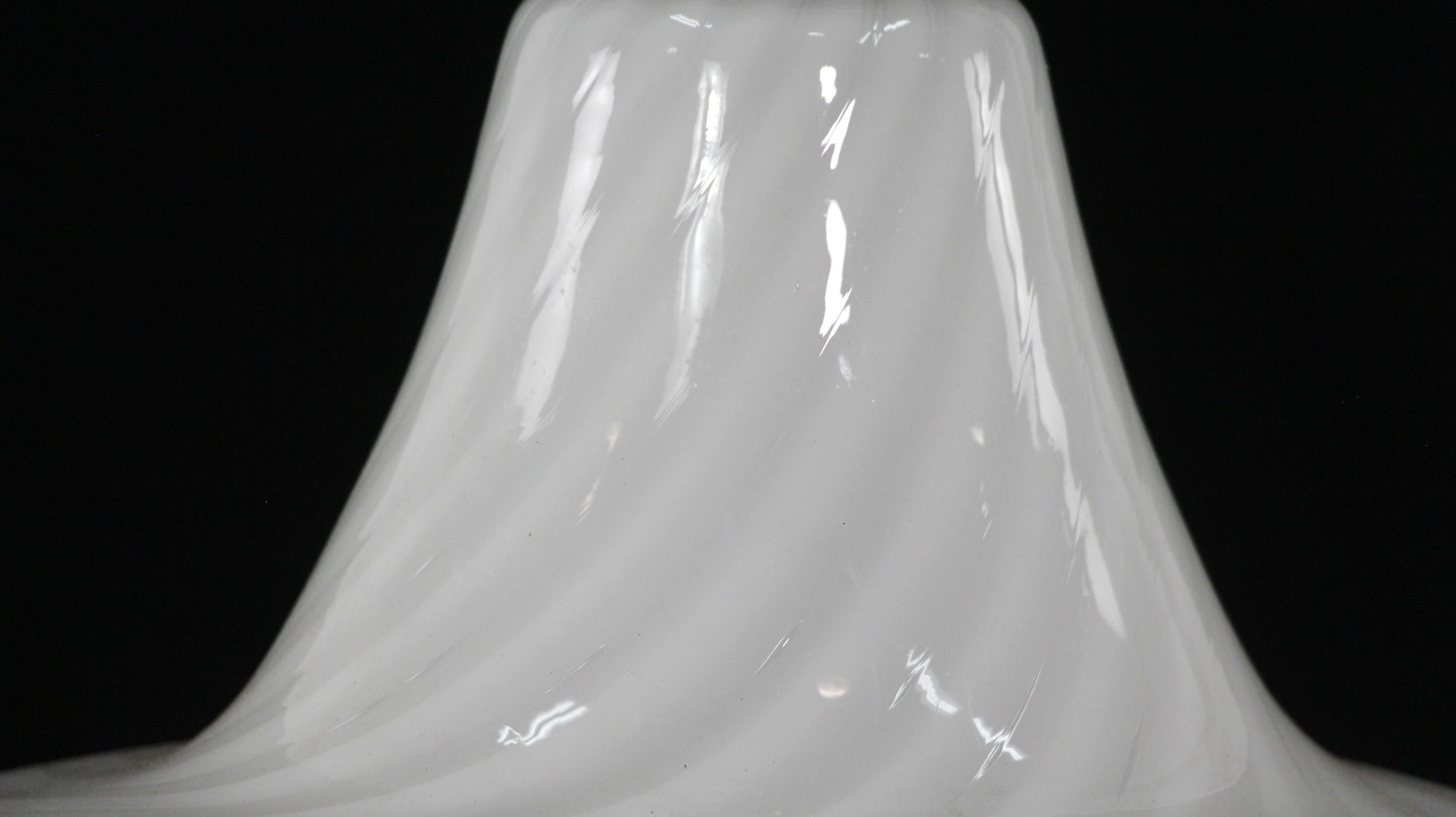 Brass Murano White Swirled Hand Formed Glass Pendant Light from Italy