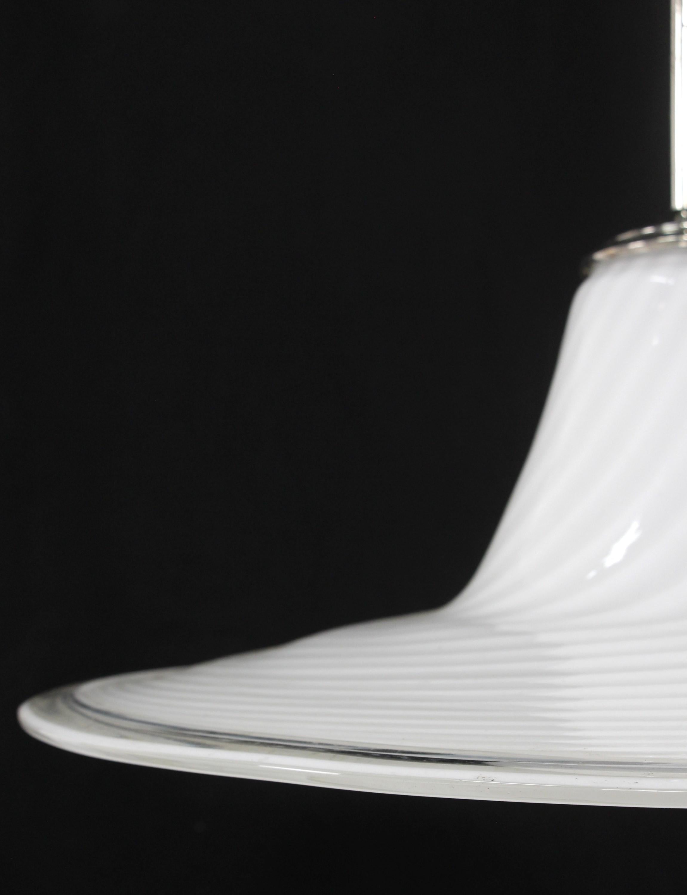 Murano White Swirled Hand Formed Glass Pendant Light from Italy 1