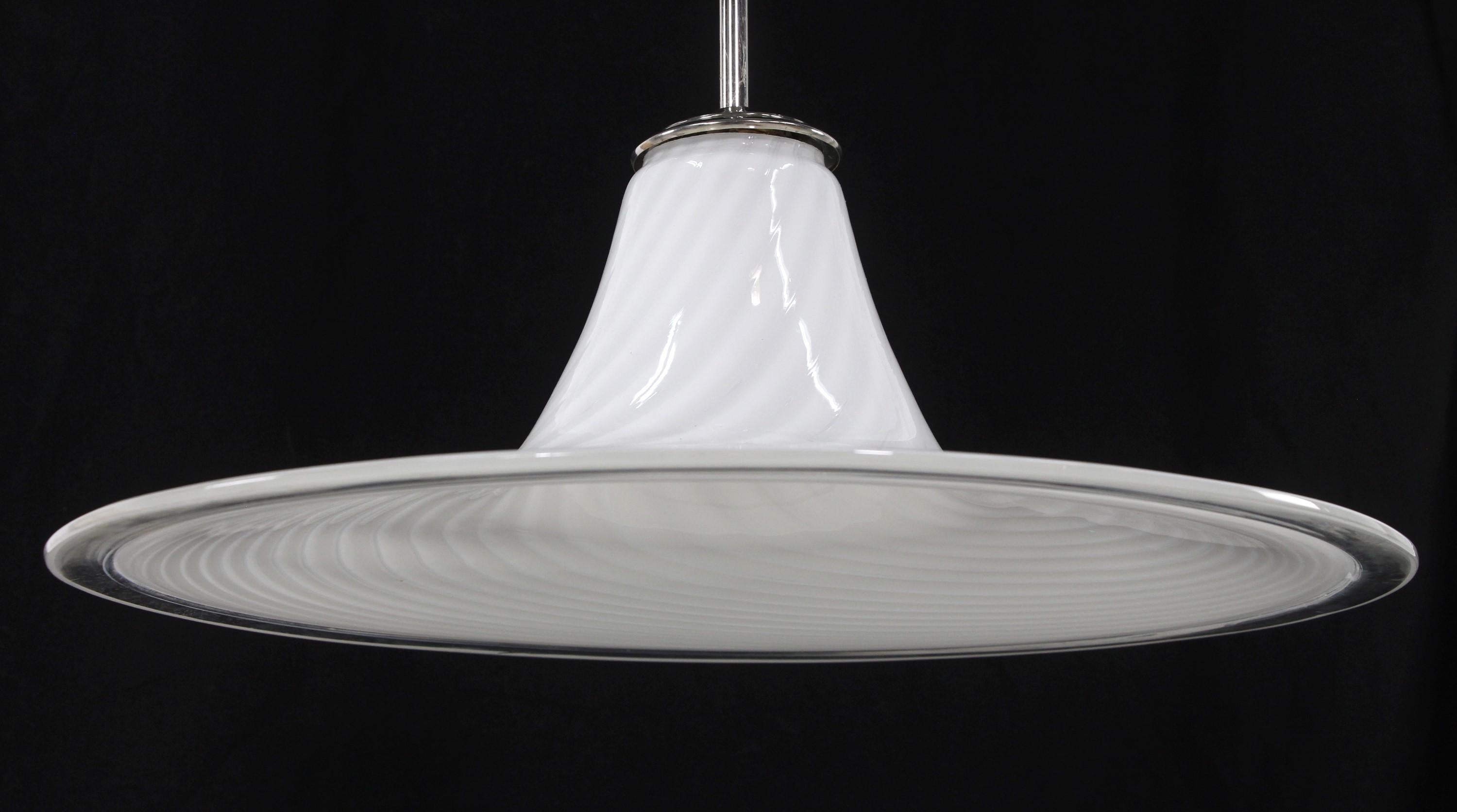 Murano White Swirled Hand Formed Glass Pendant Light from Italy 2
