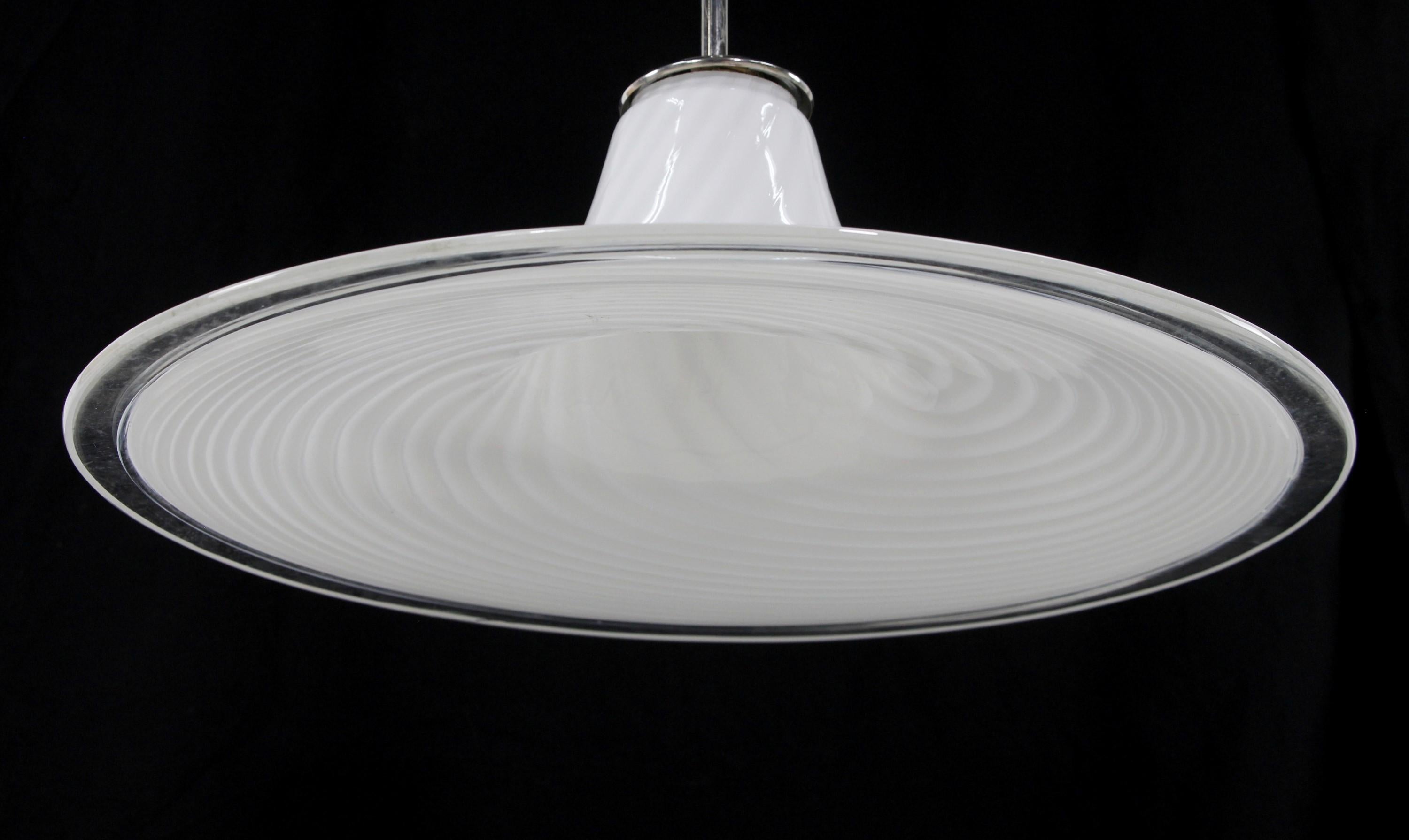 Murano White Swirled Hand Formed Glass Pendant Light from Italy 3