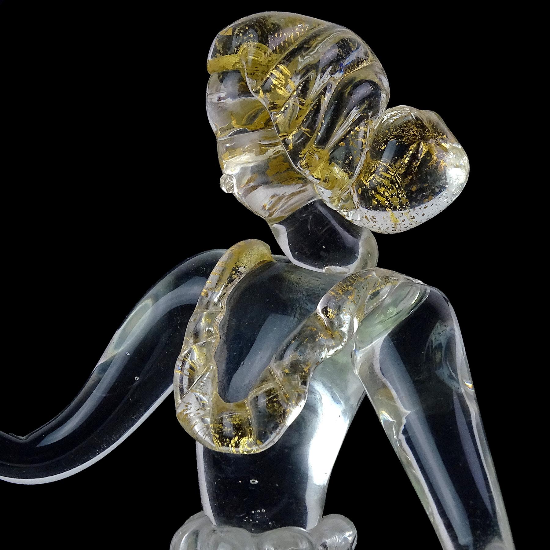 Murano White Zanfirico Ribbons Gold Flecks Italian Art Glass Ballerina Sculpture In Good Condition For Sale In Kissimmee, FL