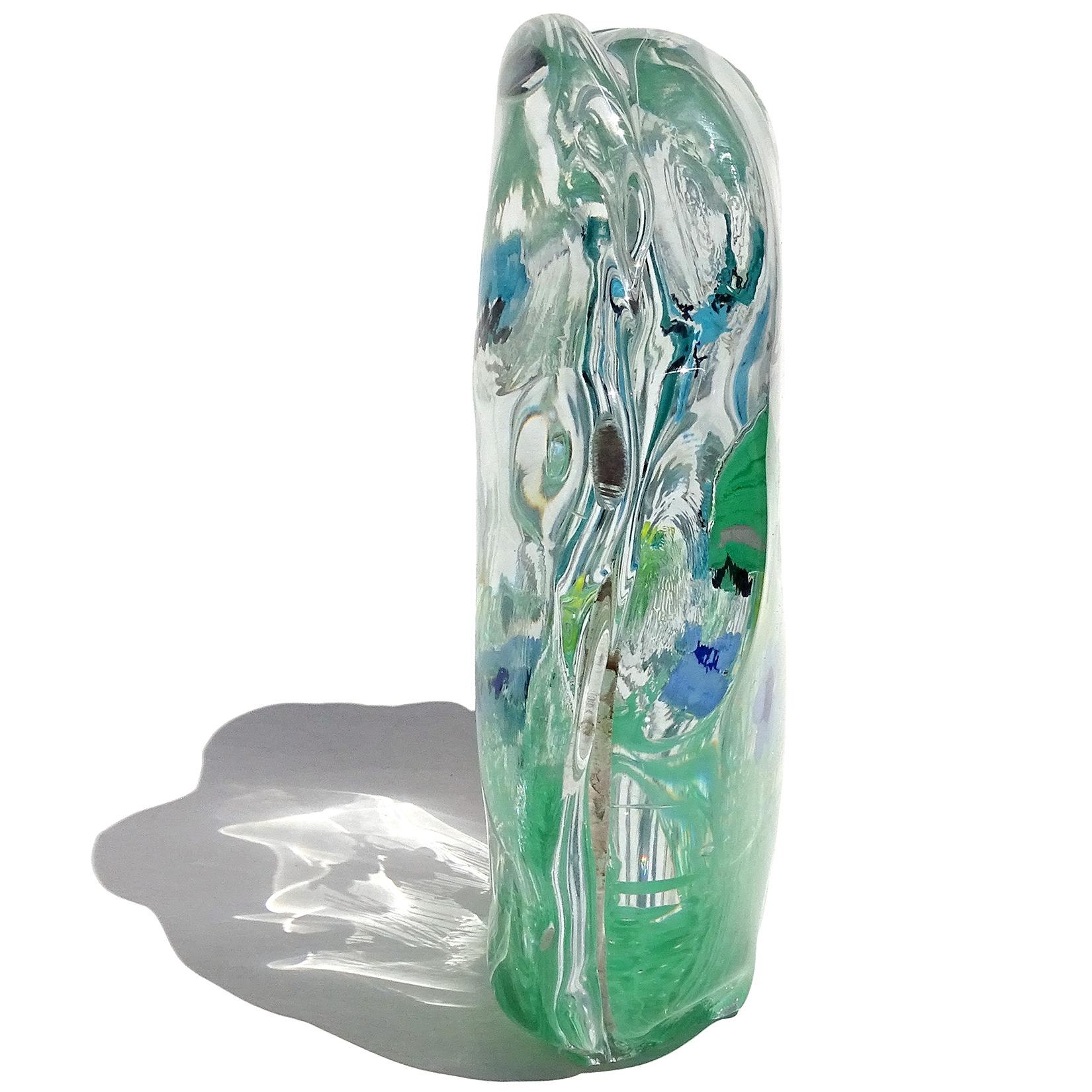 Murano Wild Flower Butterfly Garden Scene Italian Art Glass Block Sculpture In Good Condition For Sale In Kissimmee, FL