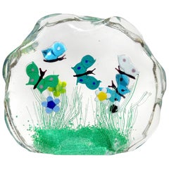 Italienische Murano-Kunstglasblock-Skulptur mit Wildblumen- und Schmetterlings-Gartenszene aus Muranoglas