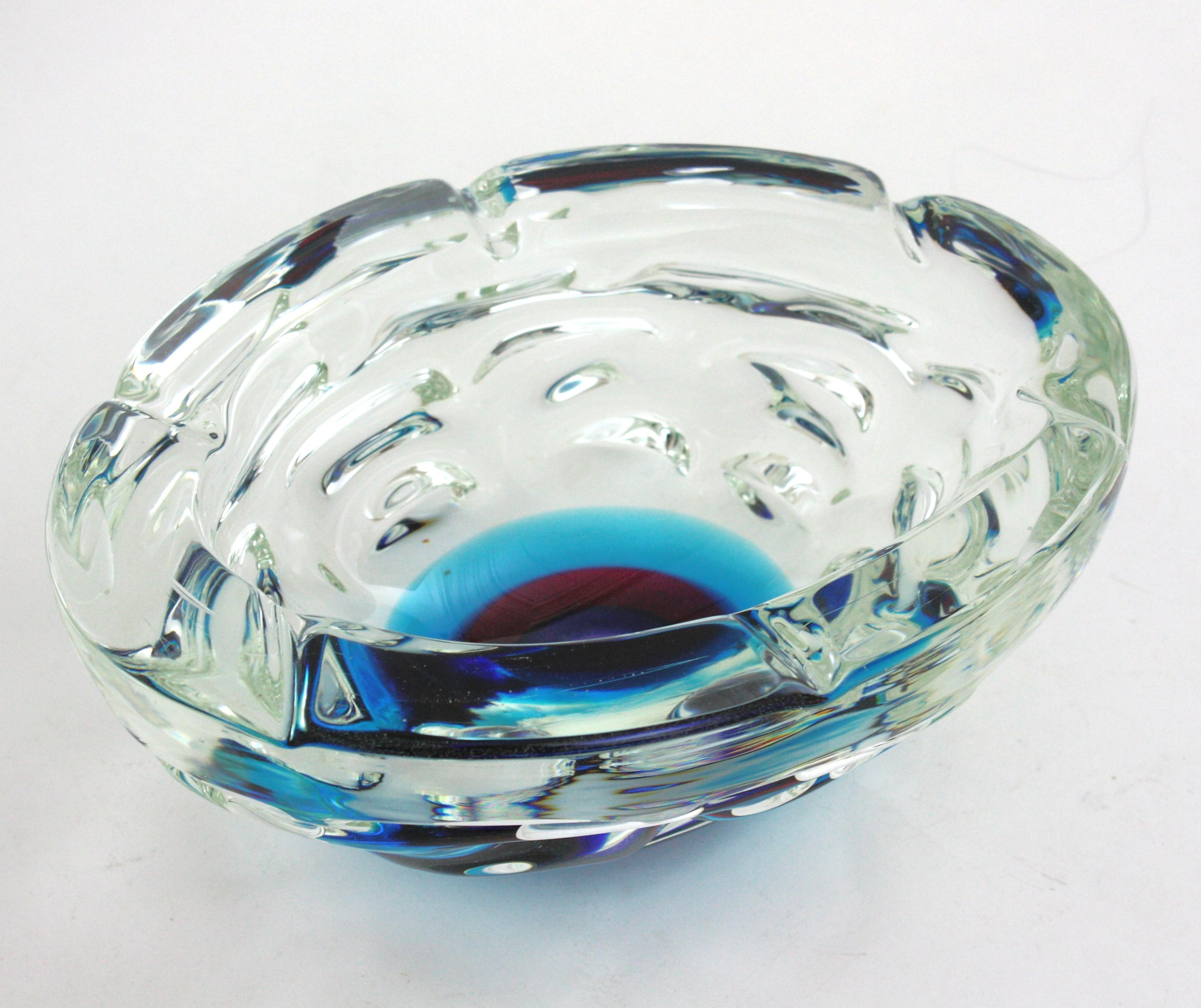 Fulvio Bianconi A Fasce Sommerso XL Murano Art Glass Centerpiece Bowl For Sale 4