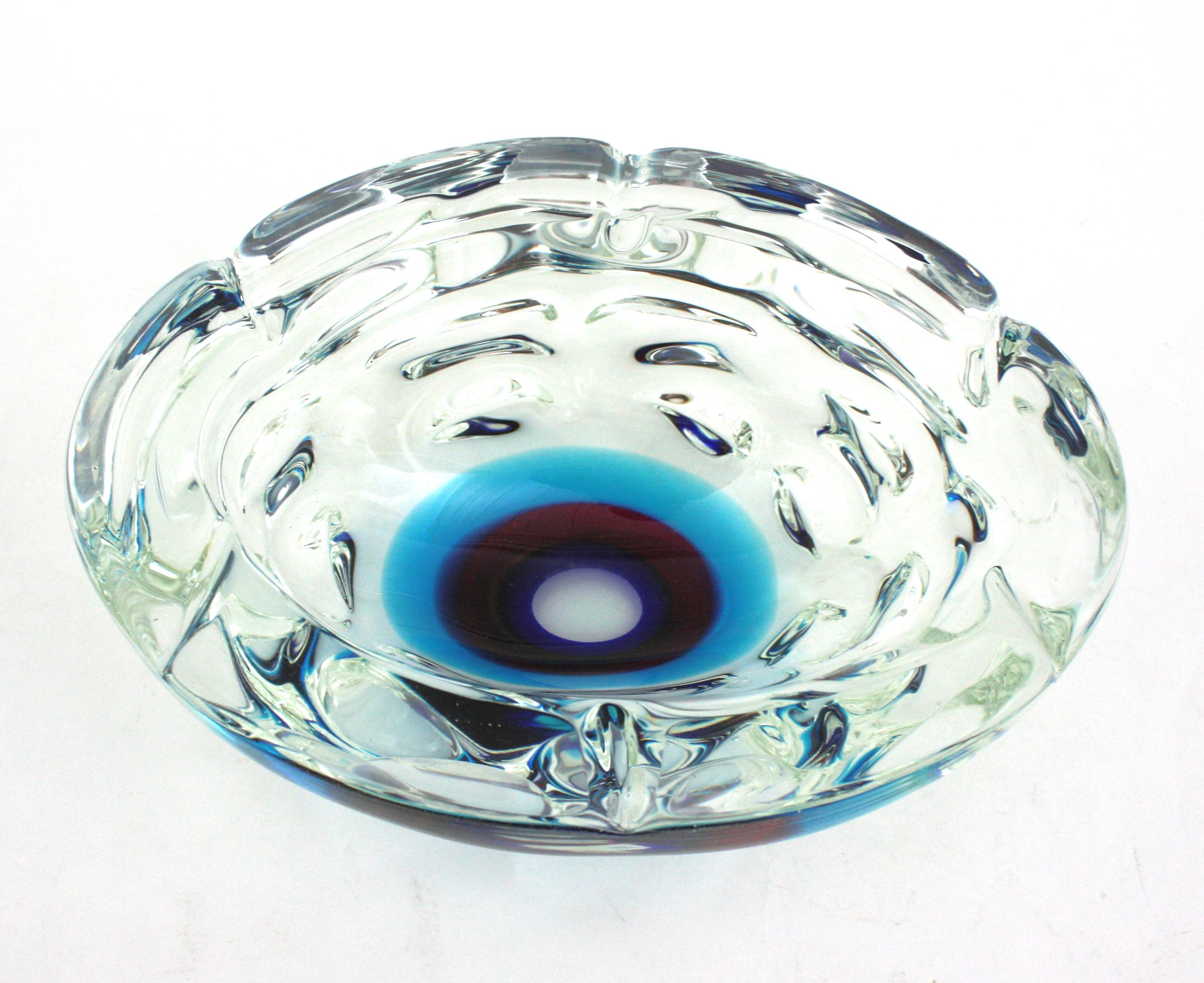 20th Century Fulvio Bianconi A Fasce Sommerso XL Murano Art Glass Centerpiece Bowl For Sale