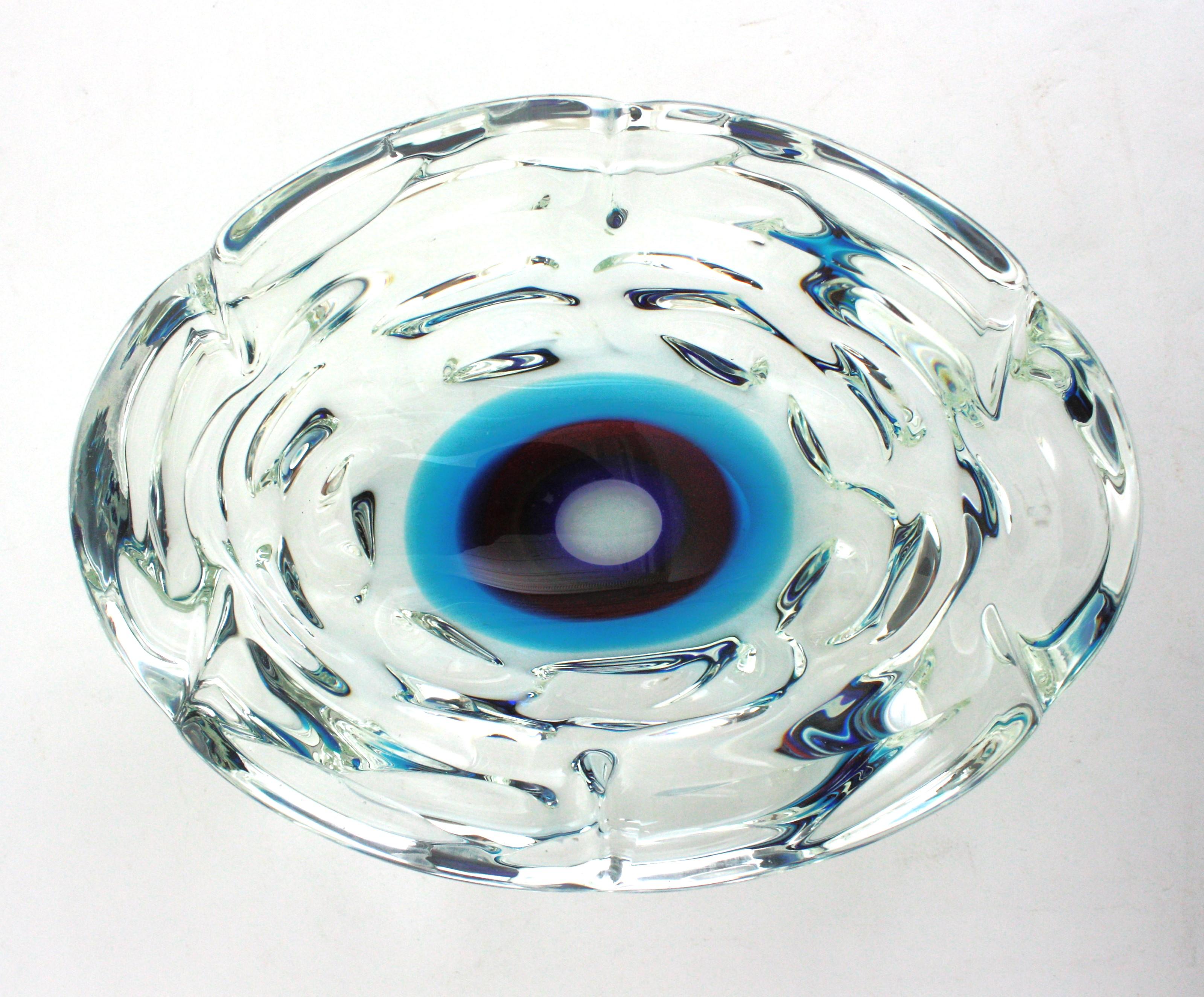 Fulvio Bianconi A Fasce Sommerso XL Murano Art Glass Centerpiece Bowl For Sale 1
