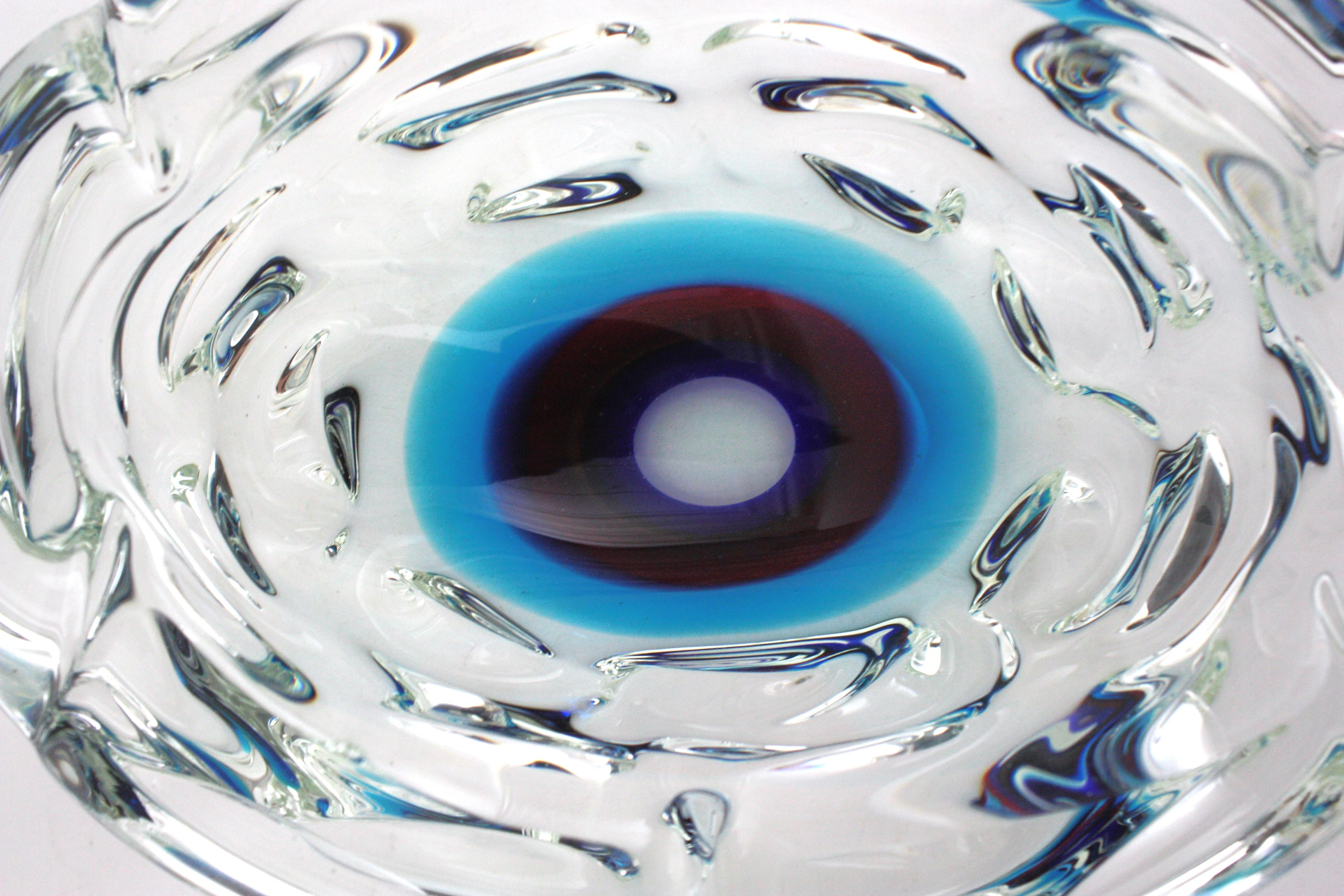 Fulvio Bianconi A Fasce Sommerso XL Murano Art Glass Centerpiece Bowl For Sale 2