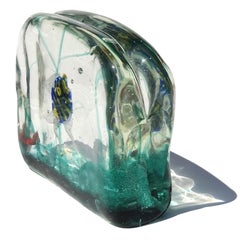 Murano Giallo Blu a strisce d'oro Scultura d'arte italiana in vetro per pesci d'acquario