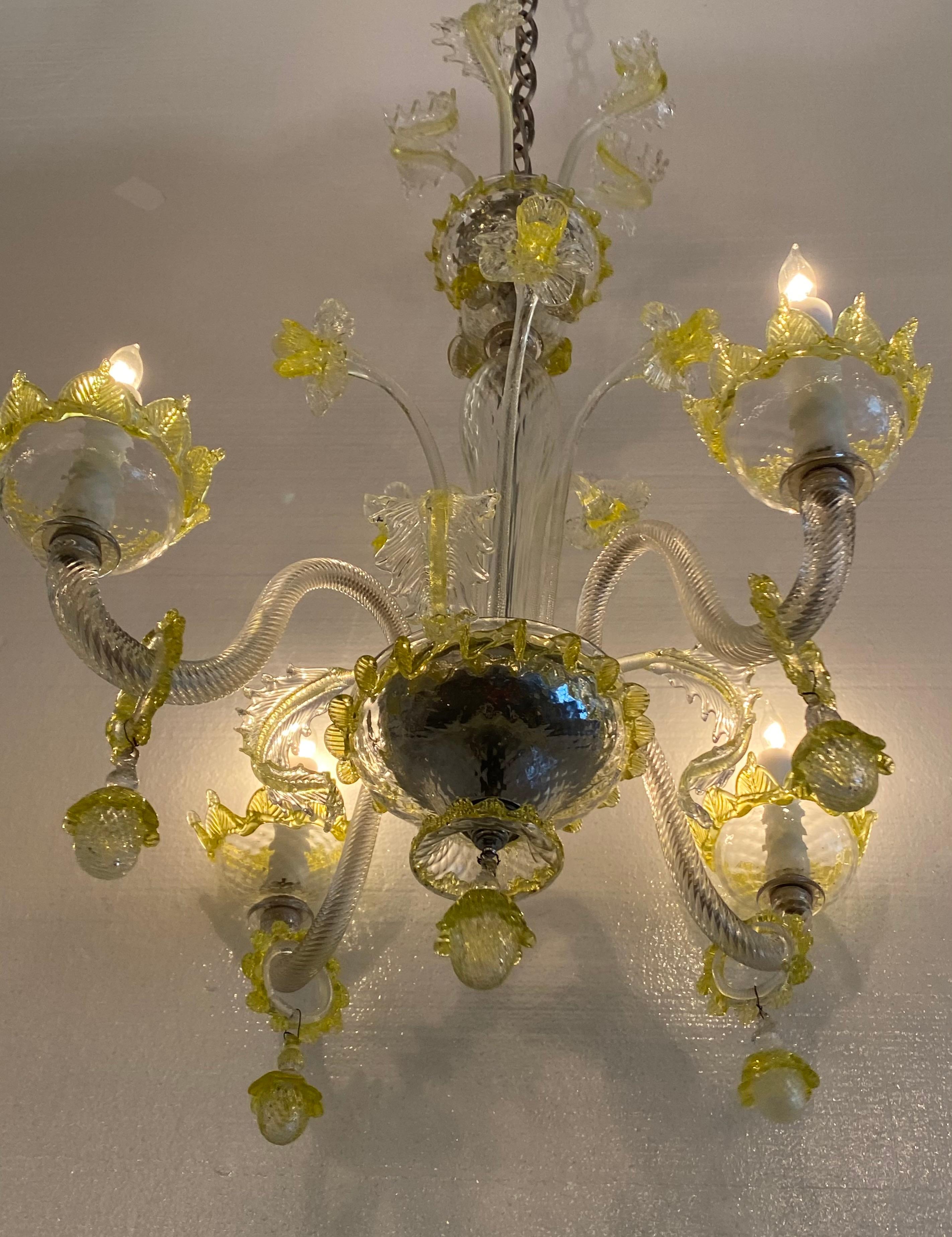 Mid-Century Modern Murano Yellow Chandelier For Sale