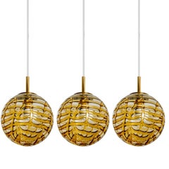 Murano Yellow Clear Glass Doria Pendant Lights, 1960s